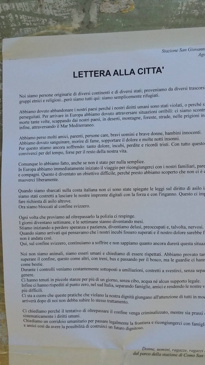 lettera dei migranti in stazione ai comaschi