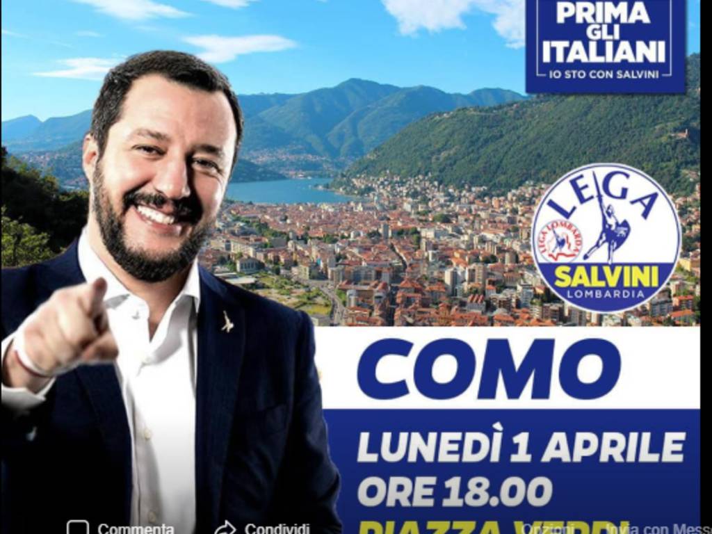 locandina salvini a como visita lunedì prossimo