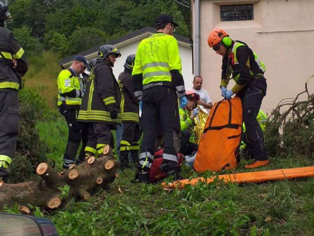 infortunio stazzona, uomo cade dall'albero soccorso da 118 e pompieri
