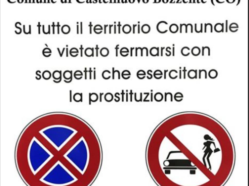 cartello contro prostituzione in strada comune di Castelnuovo bozzente