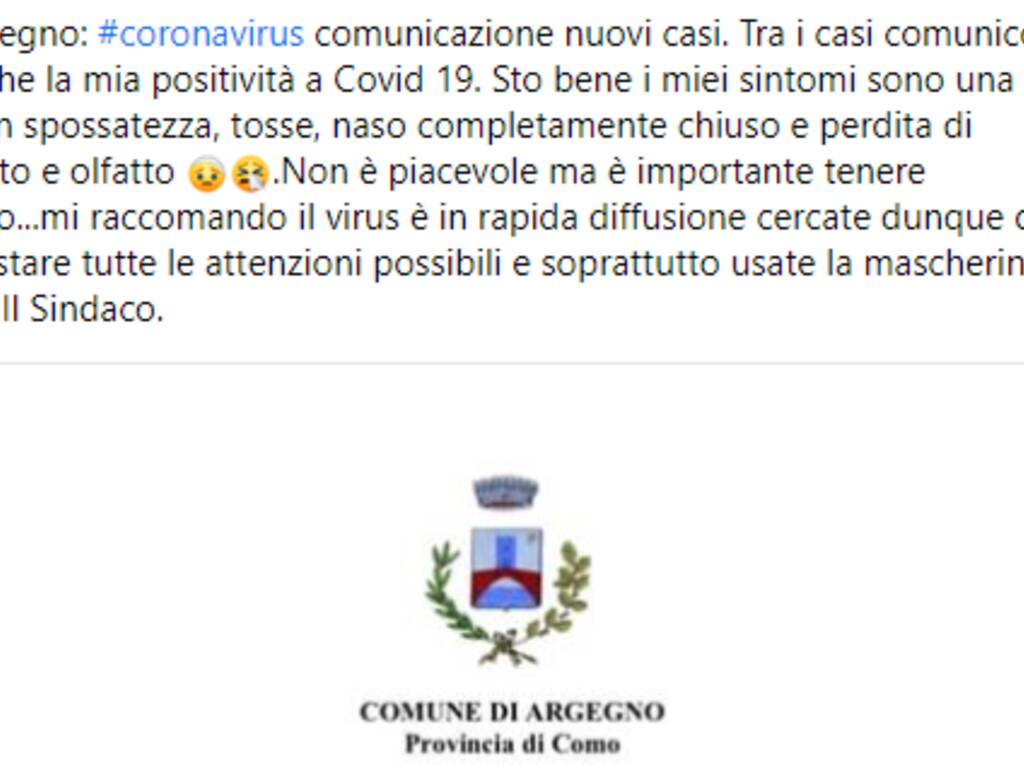 post sindaco argegno positività covid