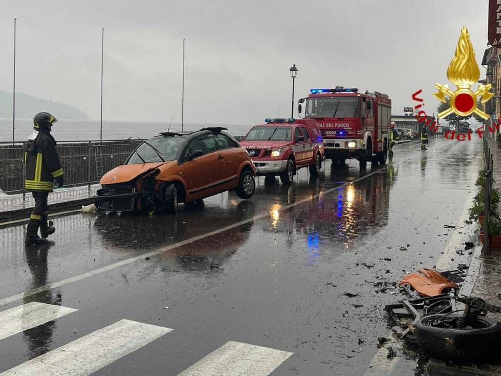 incidente a domaso, fuori strada con auto contro il muro