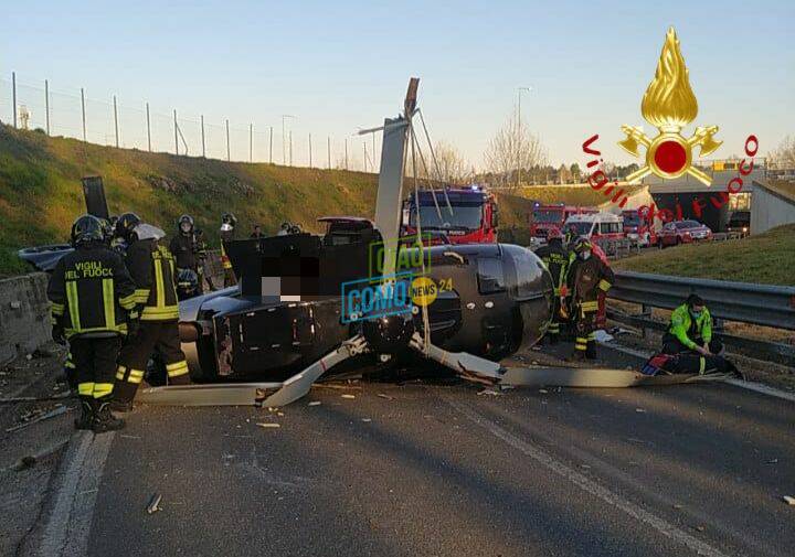 caduto elicottero rampa di accesso fino mornasco a9 soccorsi mezzo caduto