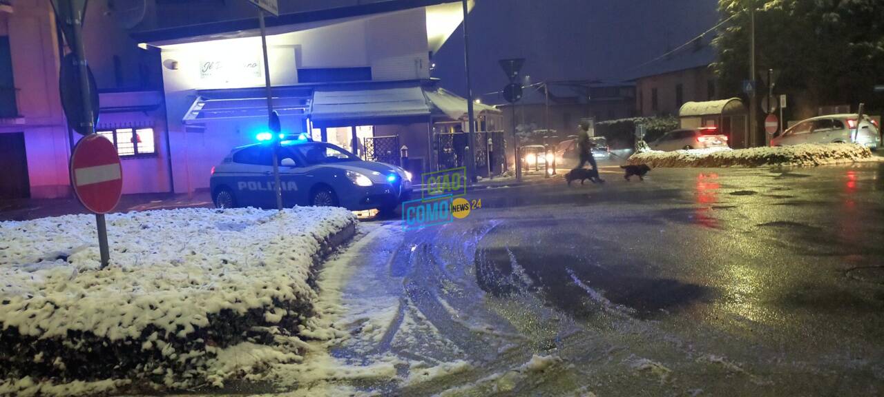 neve e albero c aduto oltrecolle immagini strada chiusa auto polizia