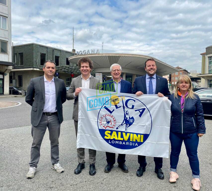 lega salvini oggi a ponte chiasso per situazione frontalieri deputati e canduidati sindaco molteni