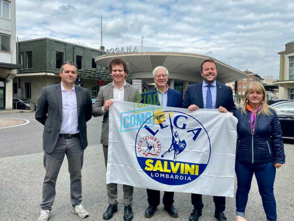 lega salvini oggi a ponte chiasso per situazione frontalieri deputati e canduidati sindaco molteni