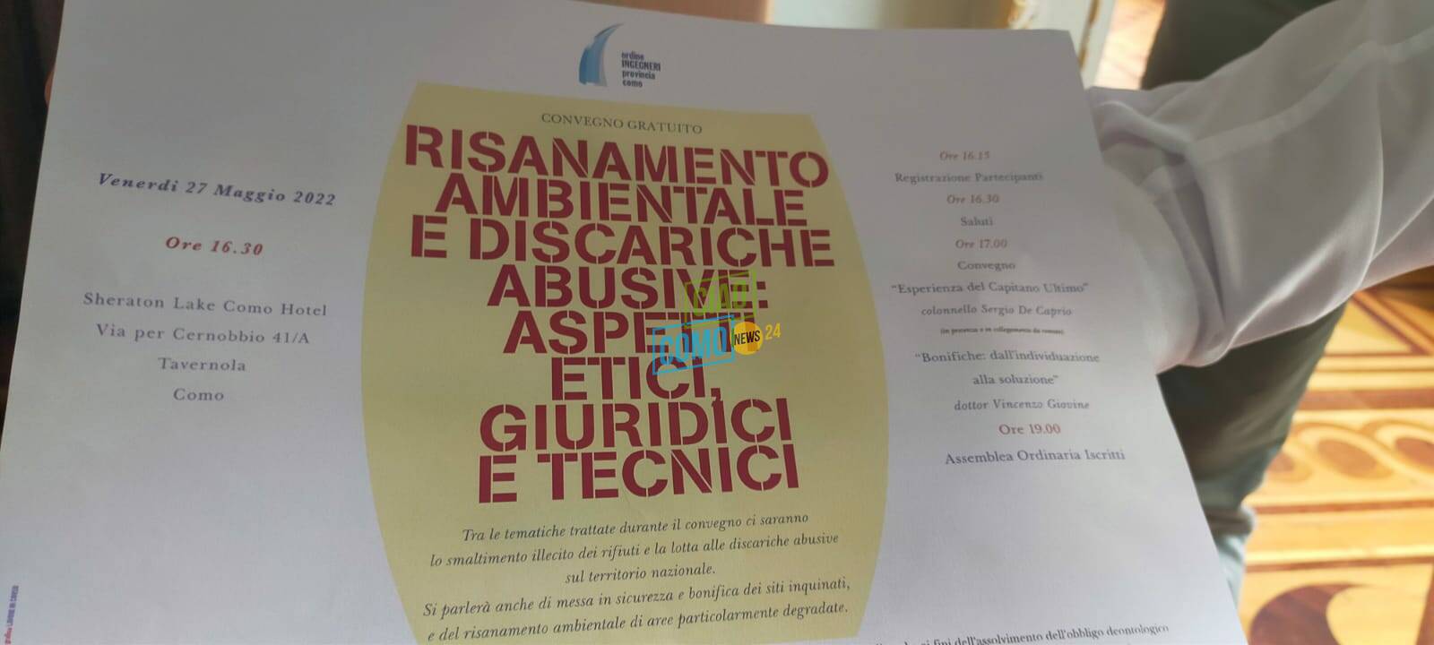 mauro volontè presidente ingegneri di como e locandina evento discariche abusive