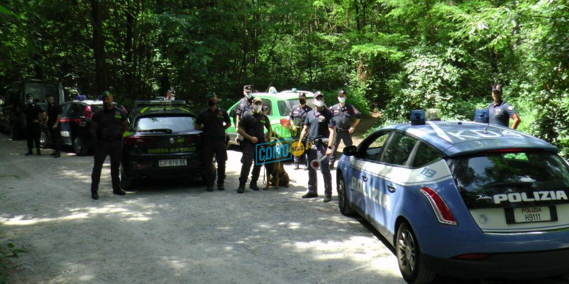 controlli forze dell'ordine in zona parco pineta polizia e materiale sequestrato